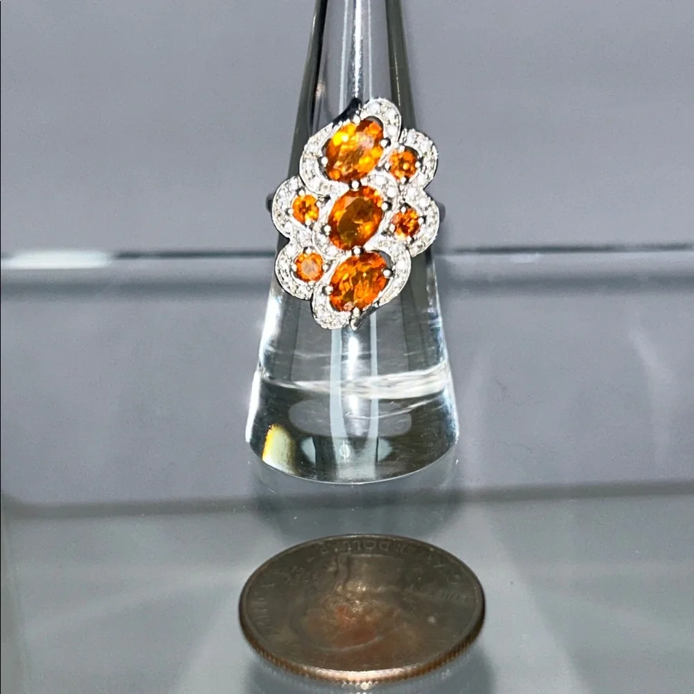 NWOT Genuine Fire Opal White Topaz Gemstone Sterling Silver Designer Ring Boho